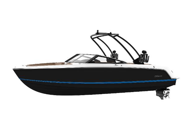 2025 Cobalt CS23 boat with sleek black design and modern features.