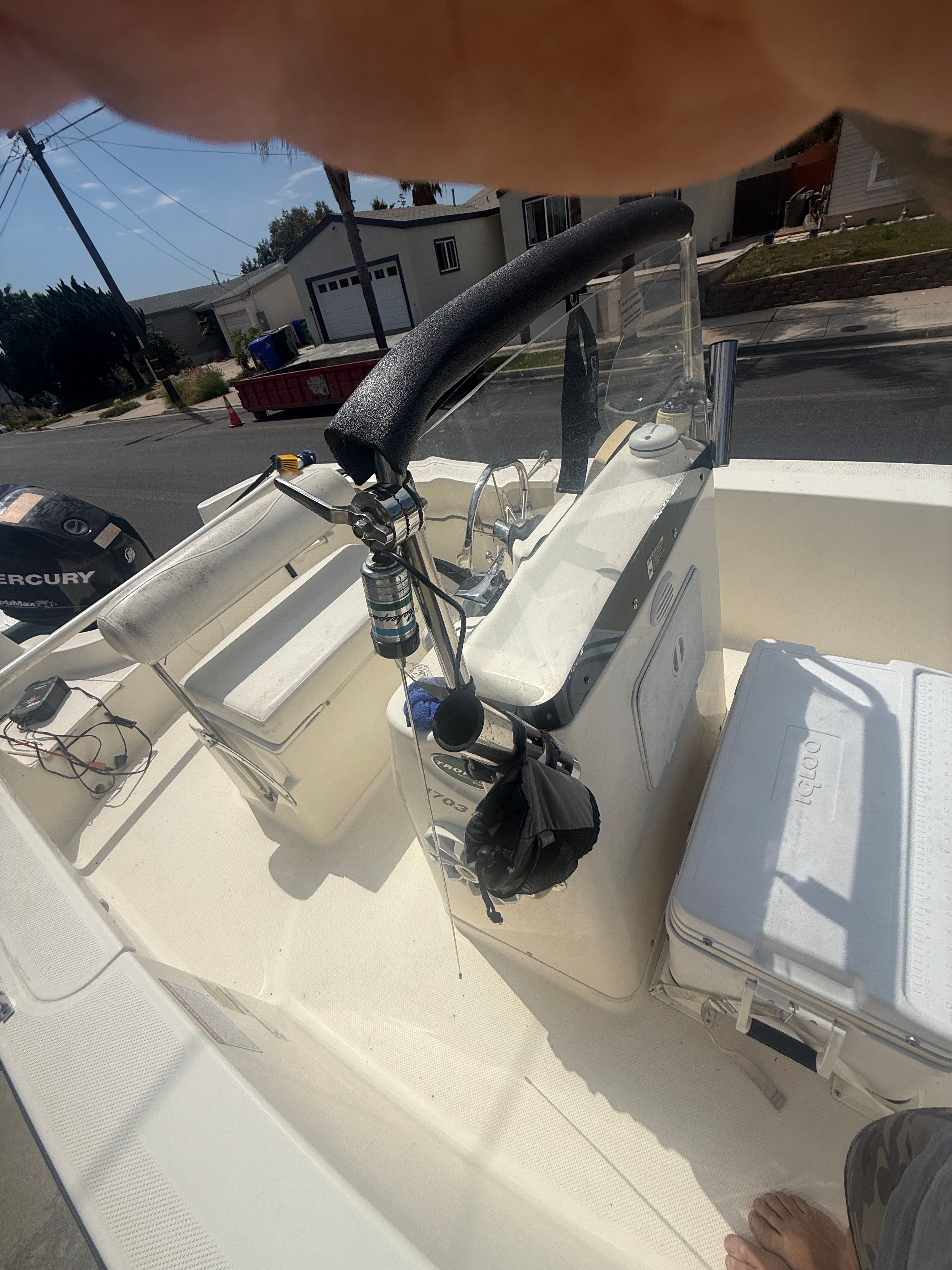2008 Trophy 1703 Center Console boat parked outdoors.
