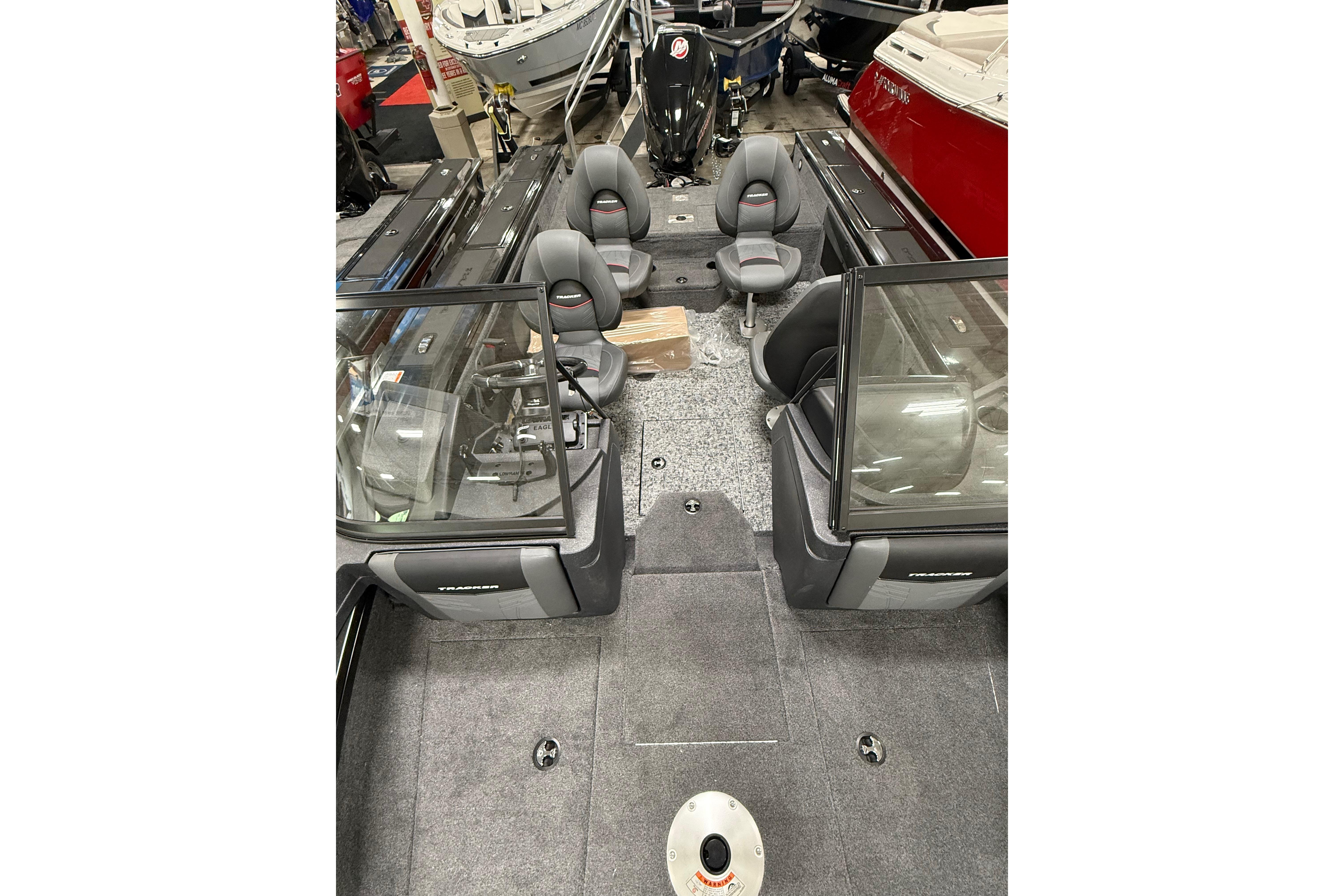 2026 Tracker Targa V-19 WT boat interior with seating and windshield.
