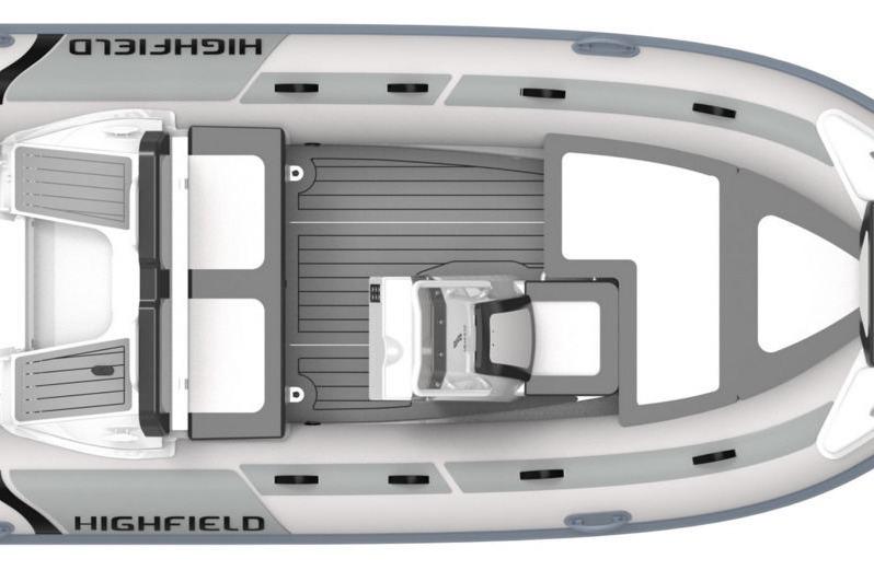 2025 Highfield Sport 420 boat, top view, showcasing sleek design and spacious interior layout.