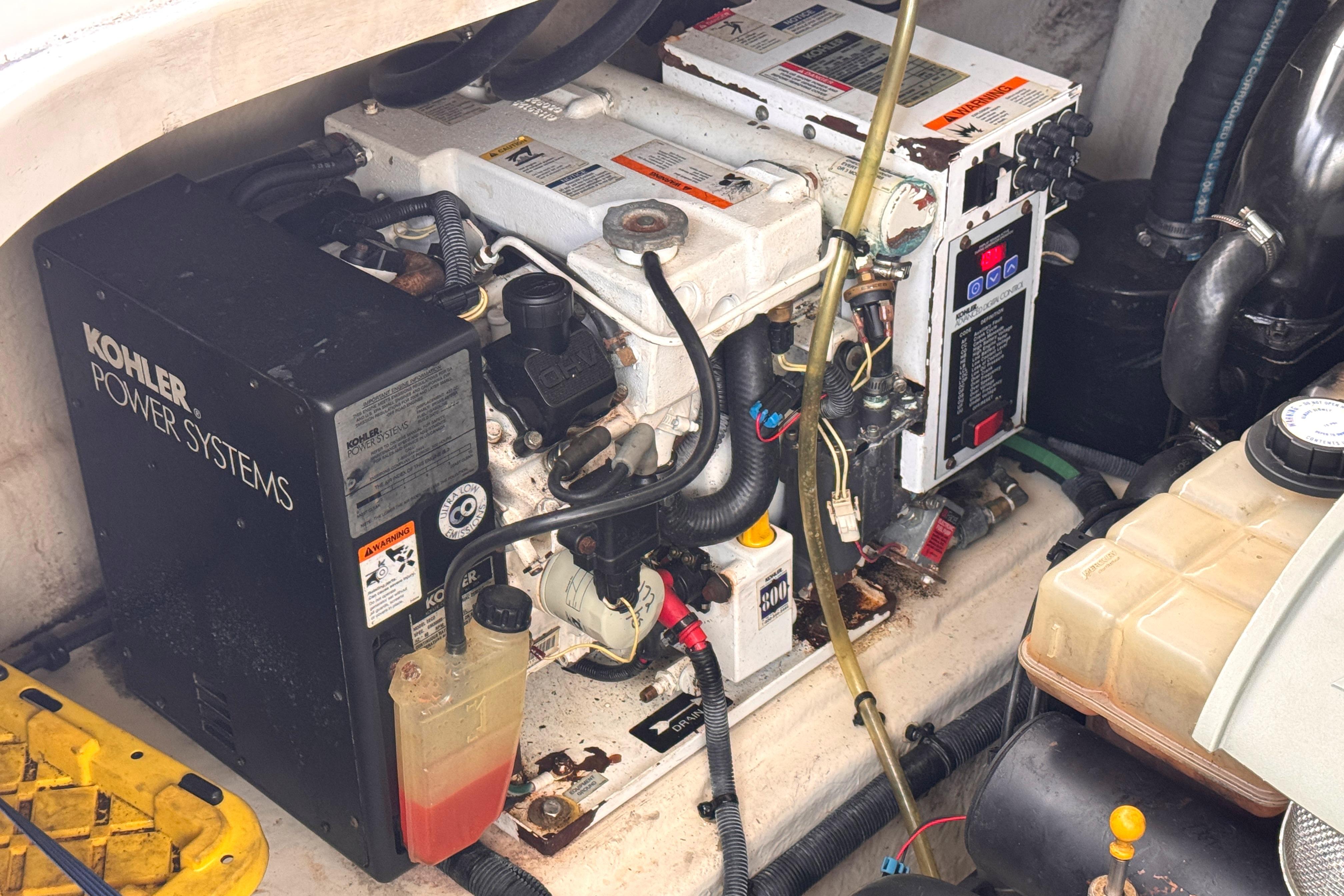 Engine compartment of a 2008 Sea Ray Sundancer 350 with Kohler power systems.