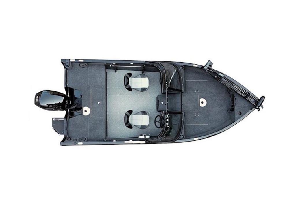 Top view of 2026 Crestliner 1650 Hawk WT fishing boat, showcasing spacious interior layout.