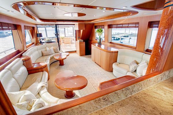Luxurious interior of a 2006 Horizon 82’ Cockpit Motoryacht.