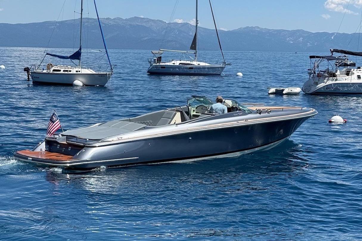 Chris-Craft Corsair 34 boat on water, 2021 model.
