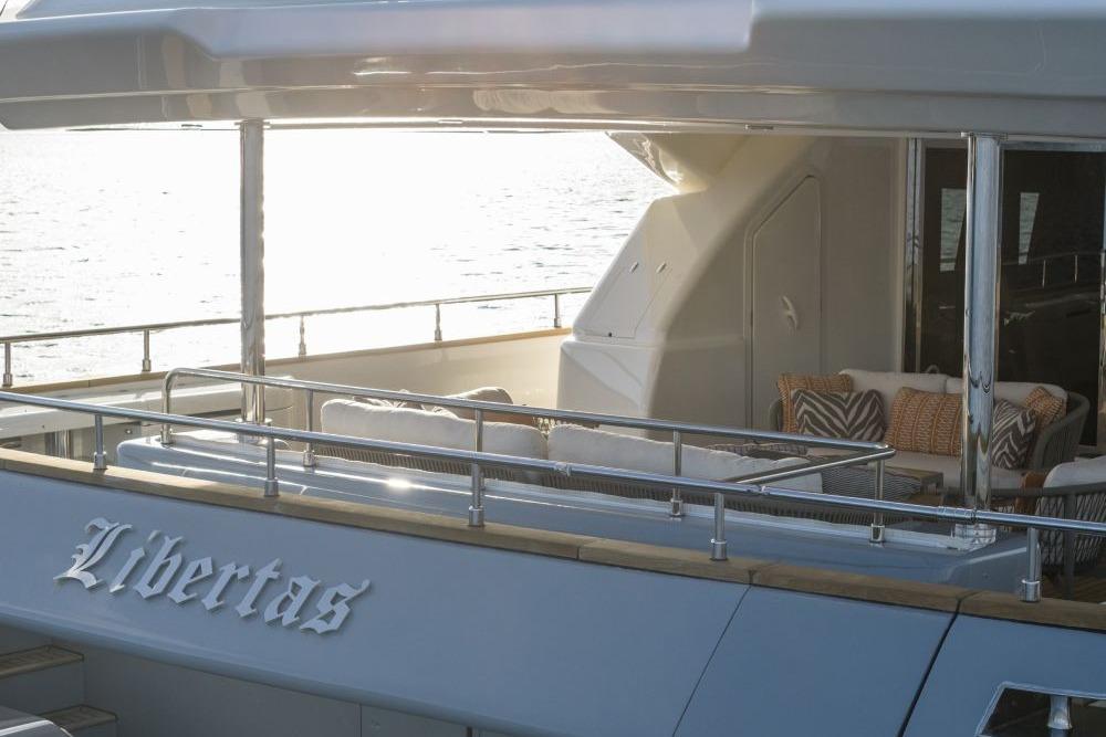 Luxury yacht "Libertas" by CRN, model 129, 2009, with elegant outdoor seating.