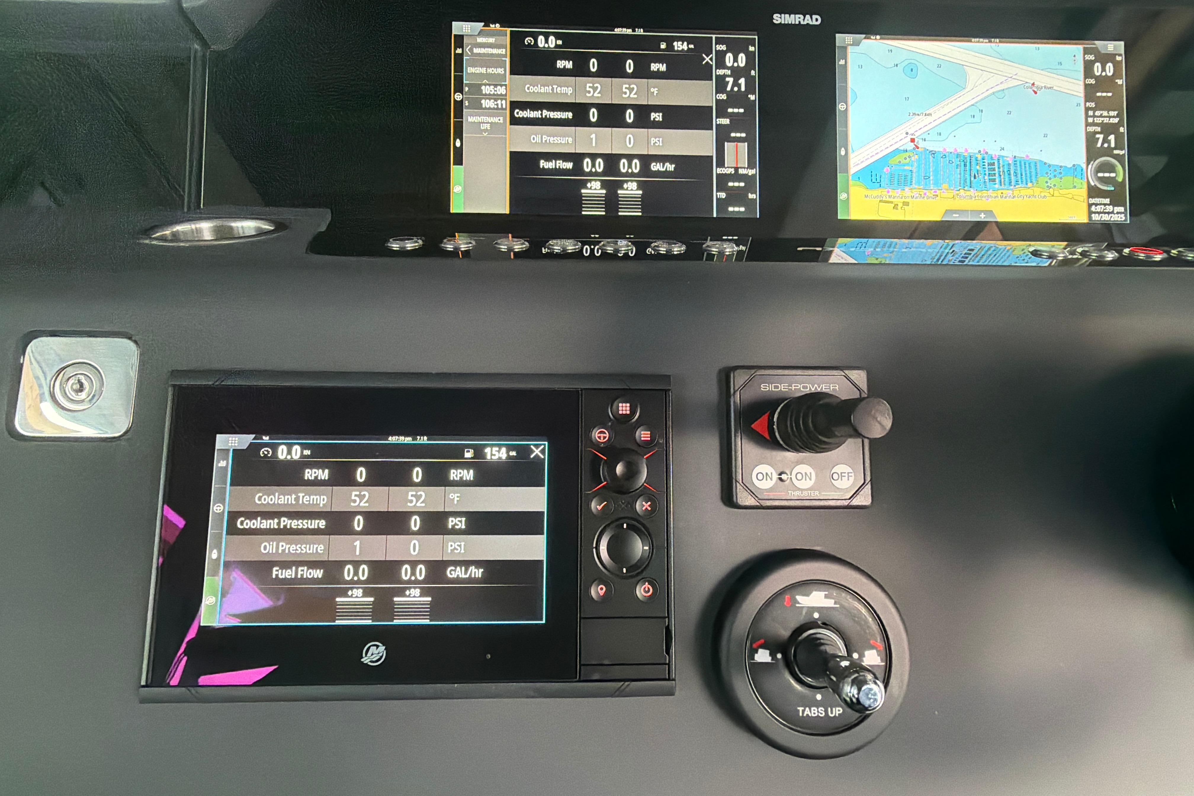 Dashboard of 2022 Axopar Brabus 37 XC Cross Cabin with navigation and control displays.