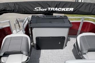 2026 Sun Tracker SportFish 20 DLX boat interior with seating and storage.
