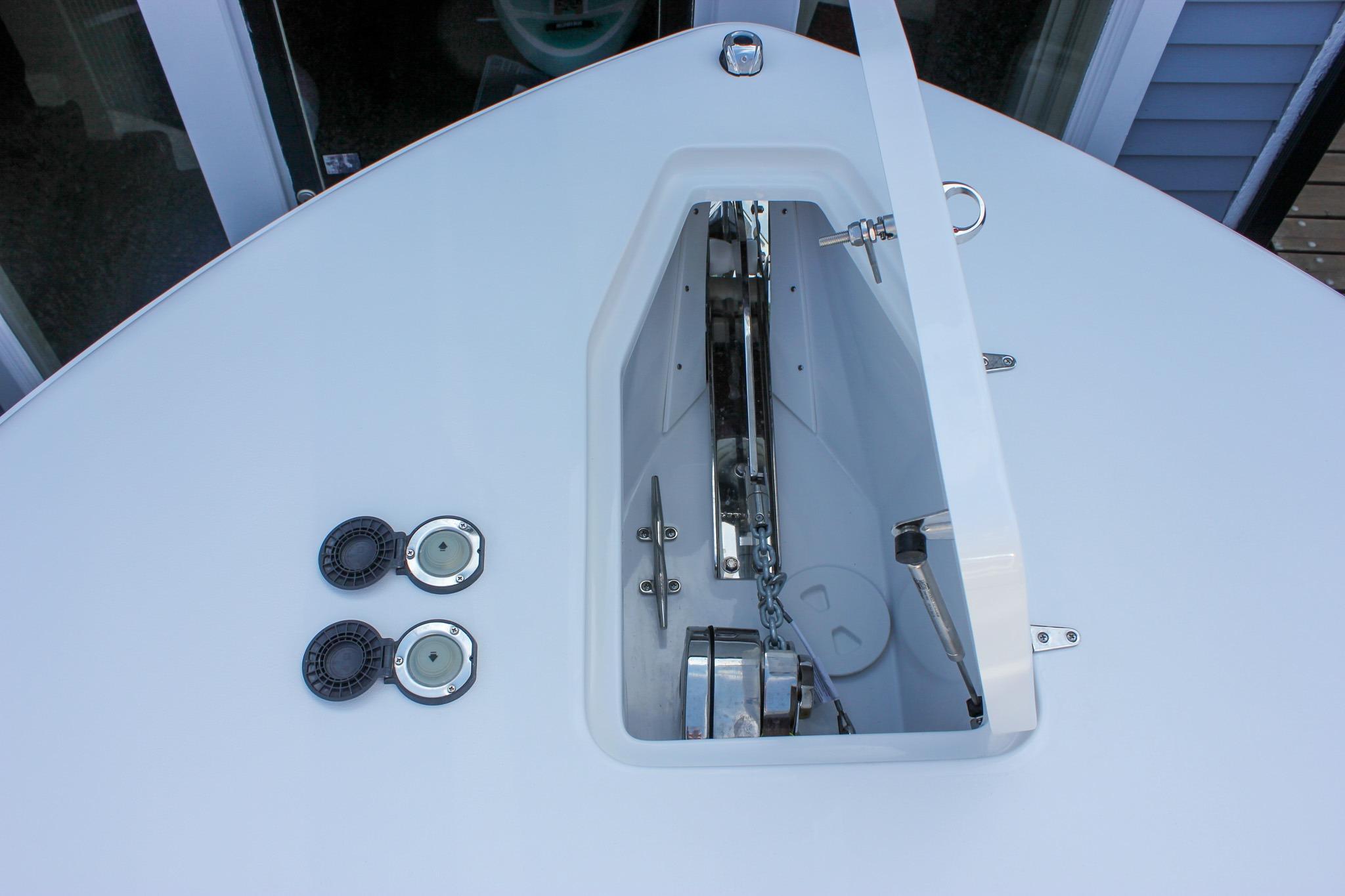 Bow anchor compartment of 2027 Sea Hunt Ultra 275 SE boat.