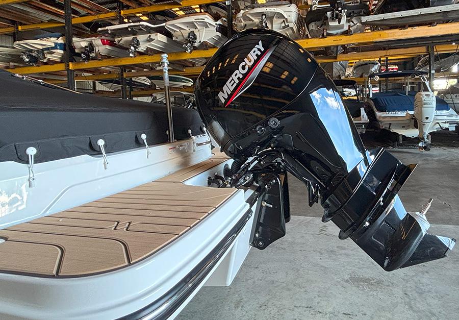 2025 Sea Ray SPX 190 Outboard with Mercury engine in storage facility.