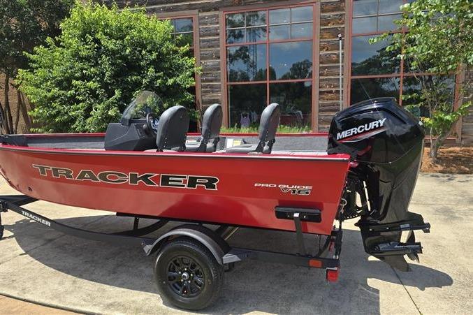 2026 Tracker Pro Guide V-16 SC boat with Mercury engine on trailer.
