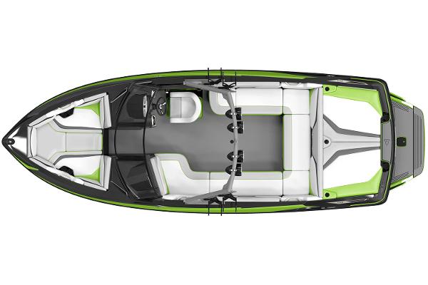 Manufacturer Provided Image: 2017 Axis T23 boat interior, top view, green and white seating.