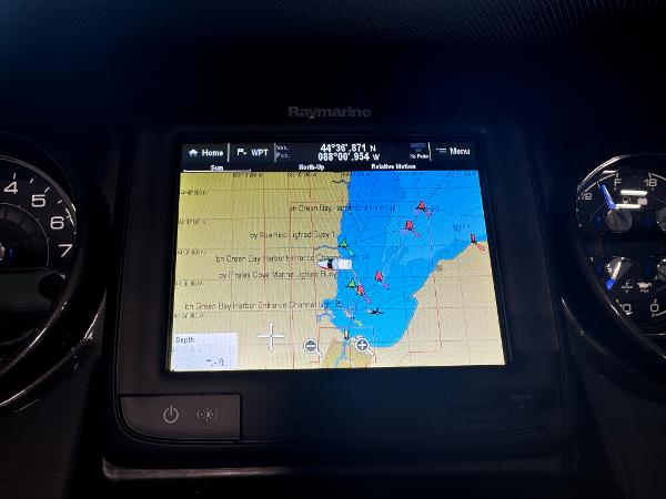 Raymarine navigation display on 2018 Monterey 258 Super Sport boat dashboard.