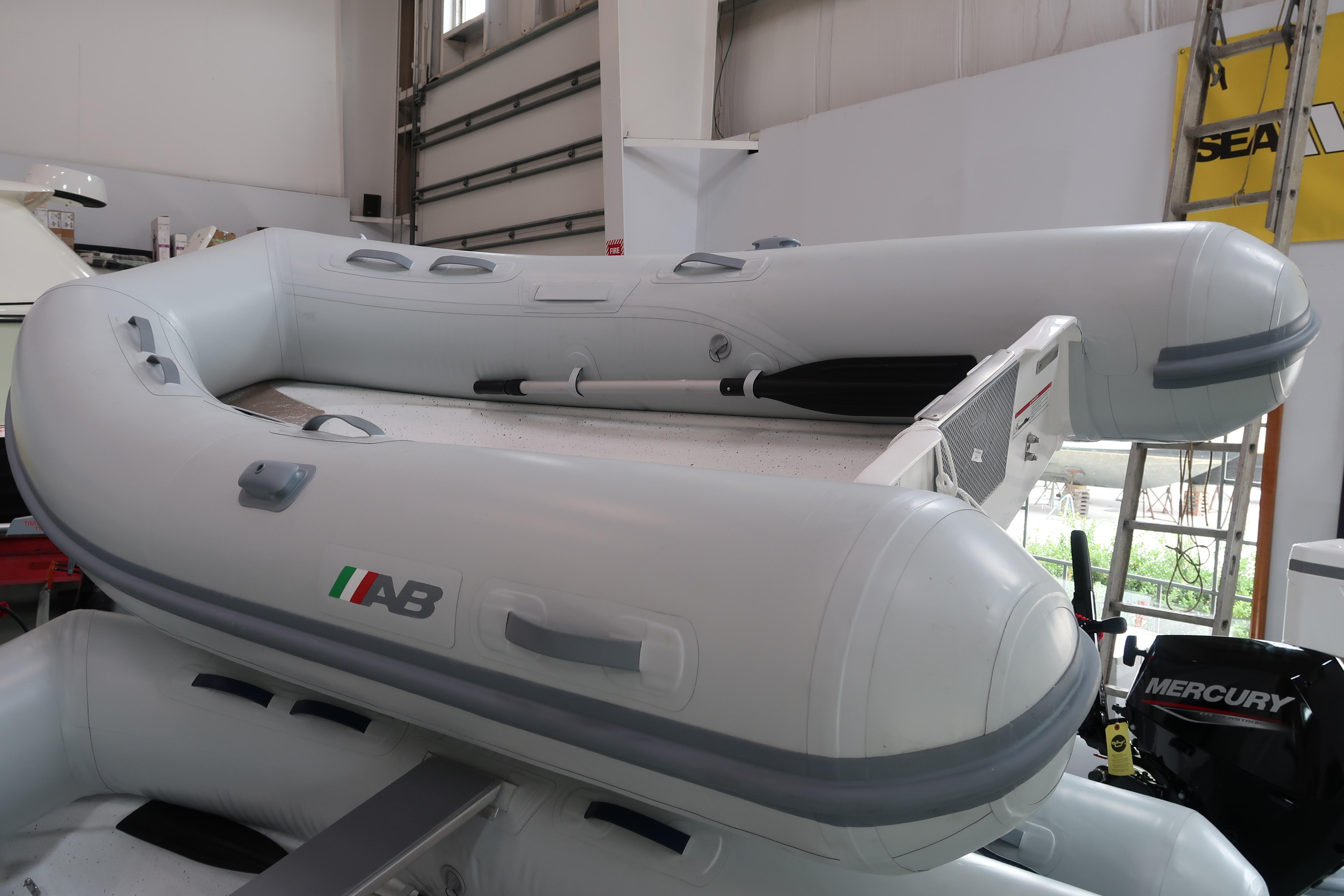 2024 AB Inflatables Ventus 9 VL inflatable boat in a showroom.