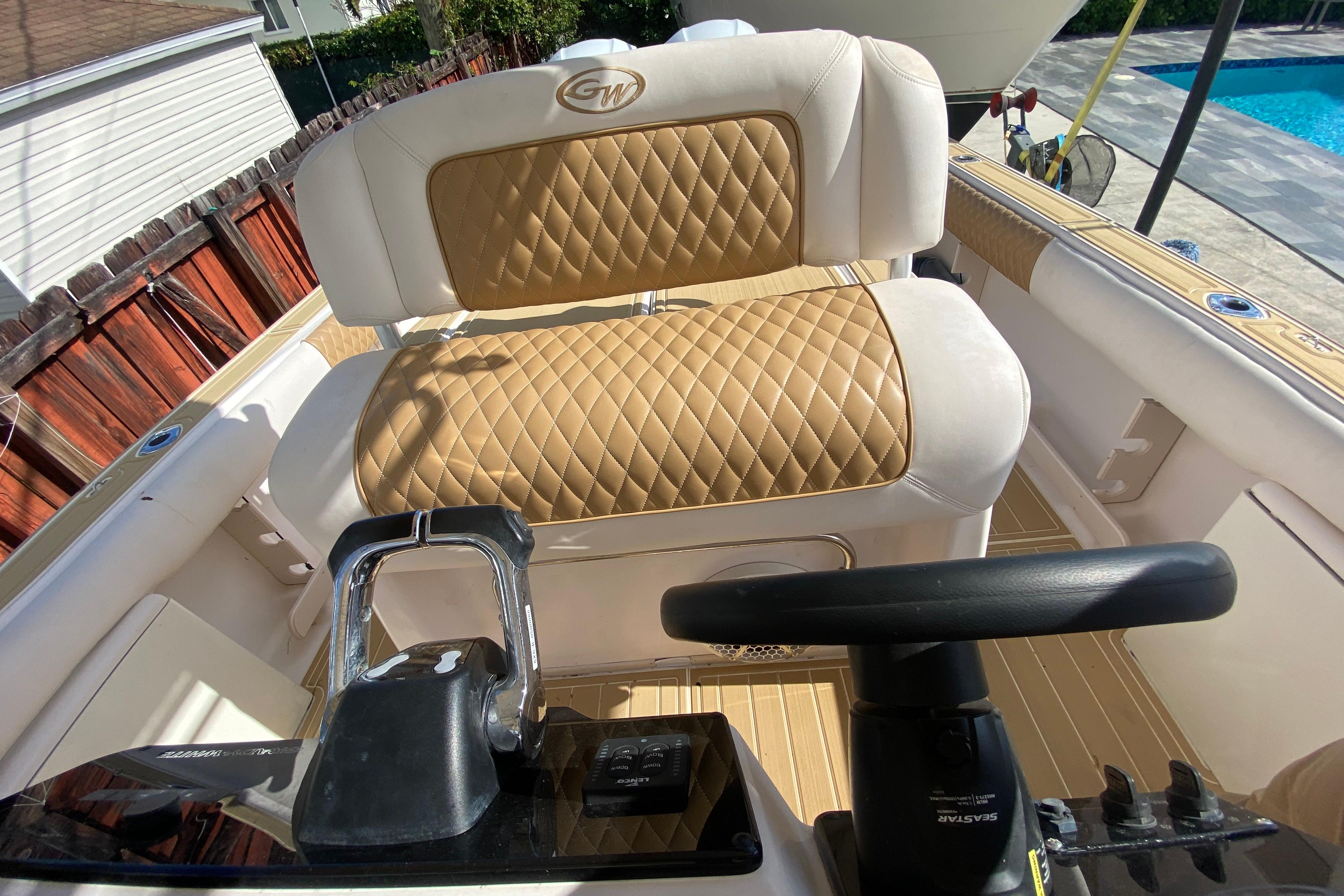 Grady-White Canyon 283 boat interior, helm view, 2004 model.