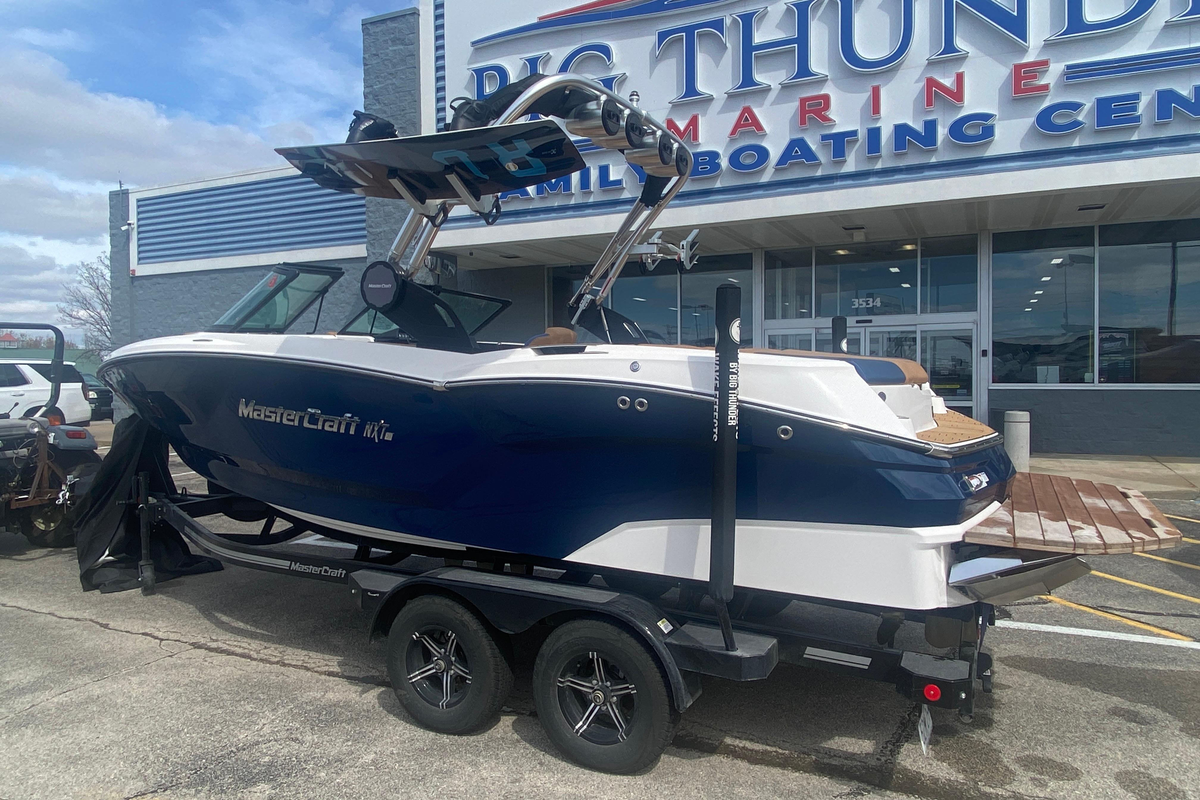 2023 MasterCraft NXT21 boat on trailer at Big Thunder Marine center.