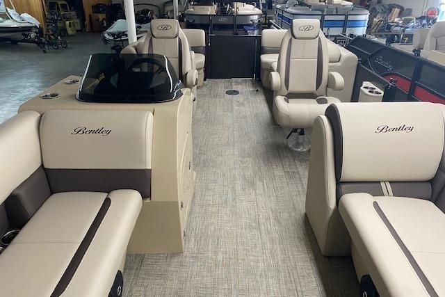 2026 Bentley Pontoons Legacy 223 Navigator interior with luxurious seating and modern design.