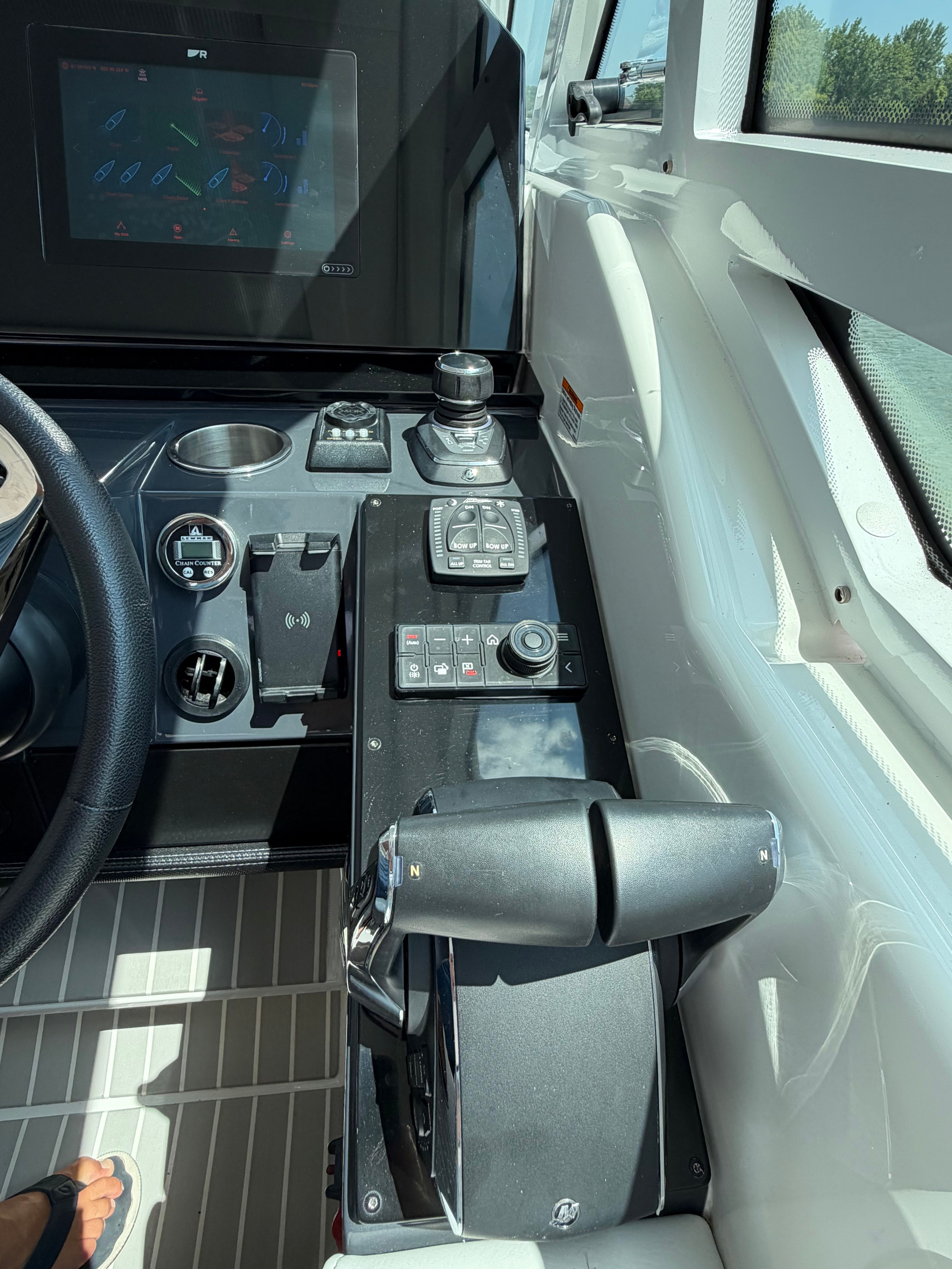 The image shows the cockpit of a 2023 Formula 400 Super Sport Crossover with modern controls.