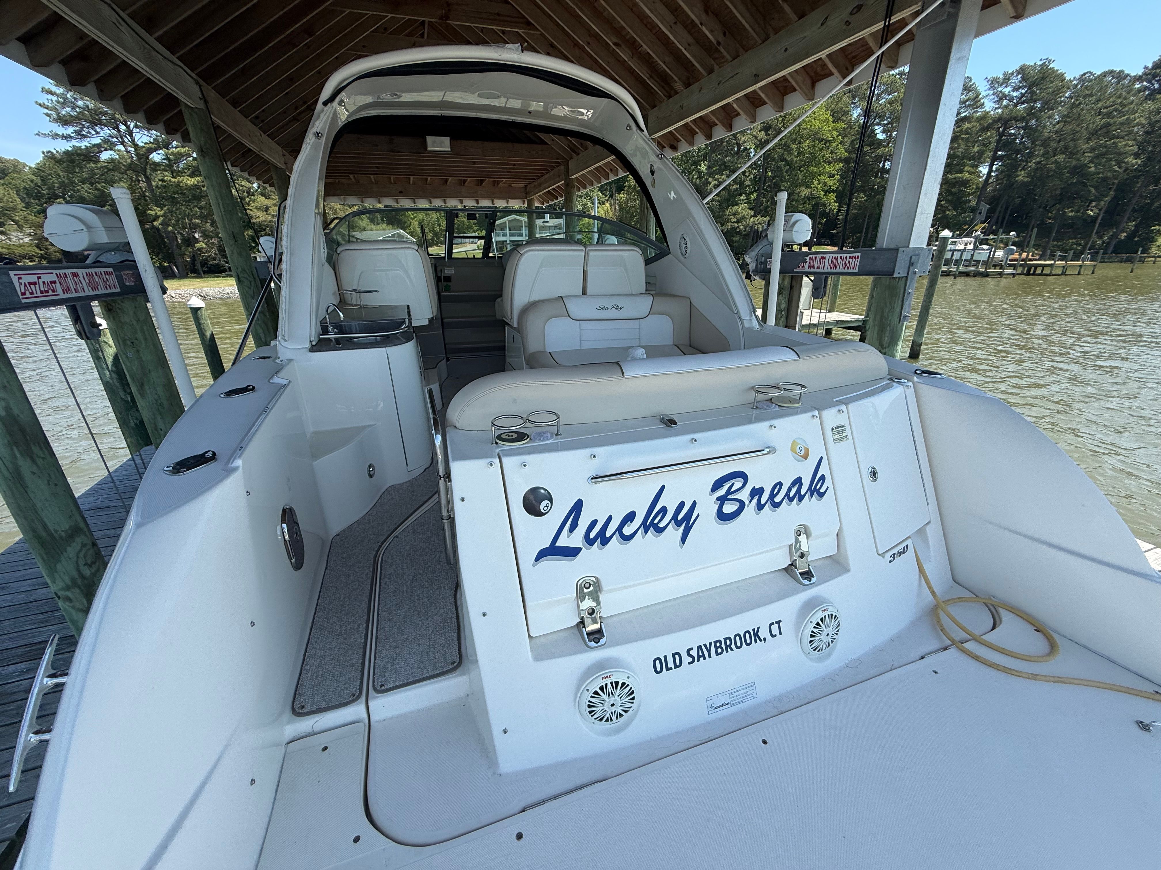2012 Sea Ray Sundancer 350 boat at dock, "Lucky Break."