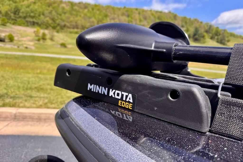 Minn Kota Edge trolling motor on Nitro Z17, 2026 model, in scenic outdoor setting.