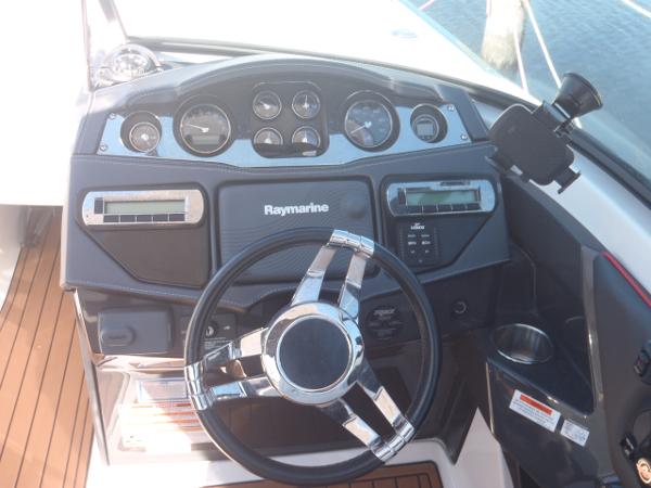 Dashboard of 2015 Monterey 288 Super Sport boat with Raymarine equipment.