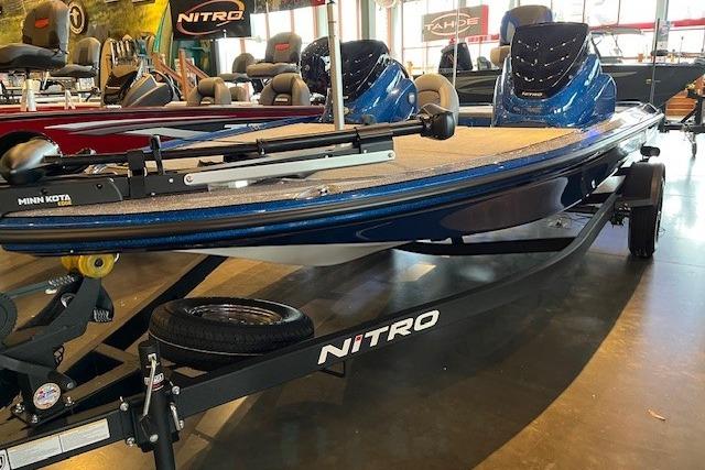 2026 Nitro Z17 boat on display with trailer in showroom.