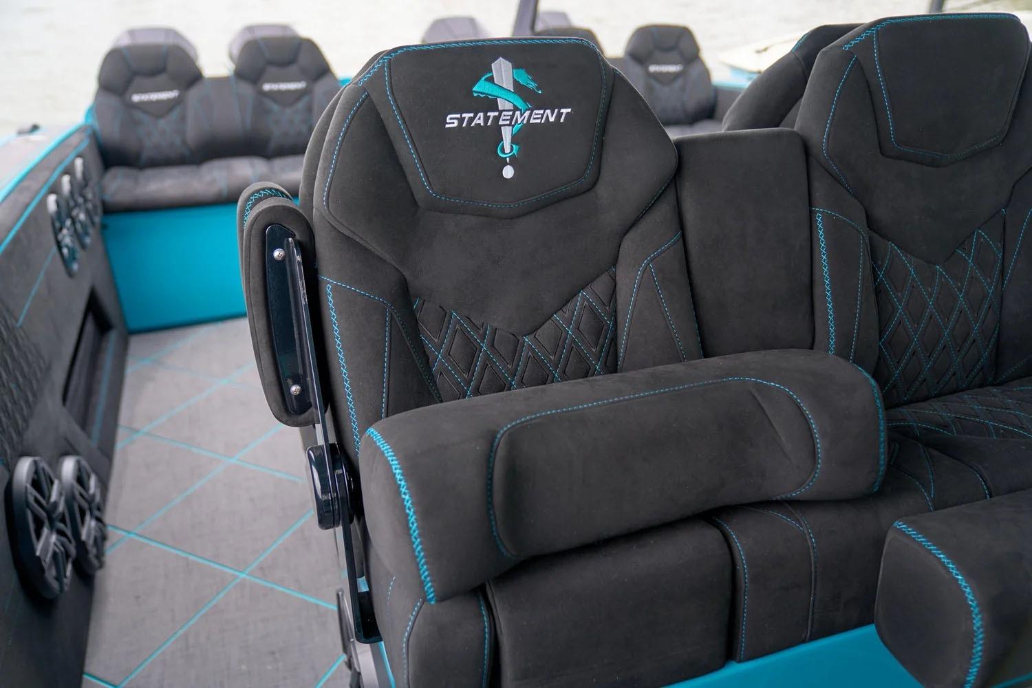 Manufacturer Provided Image: Luxury seating in 2025 Statement 430 Tigress boat with sleek design and blue accents.