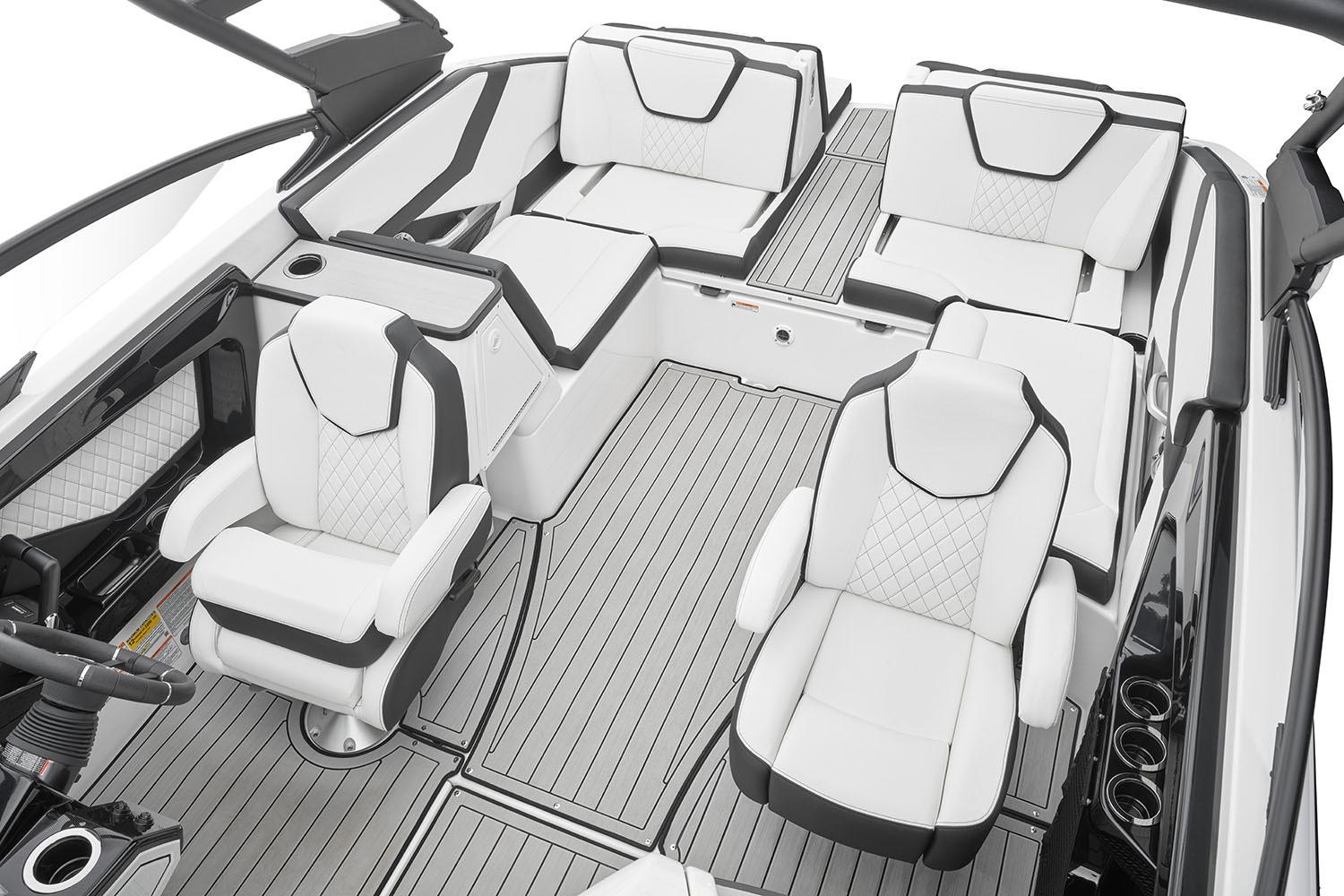 Manufacturer Provided Image: 2026 Yamaha Boats 252S interior with luxurious white seating and modern design.
