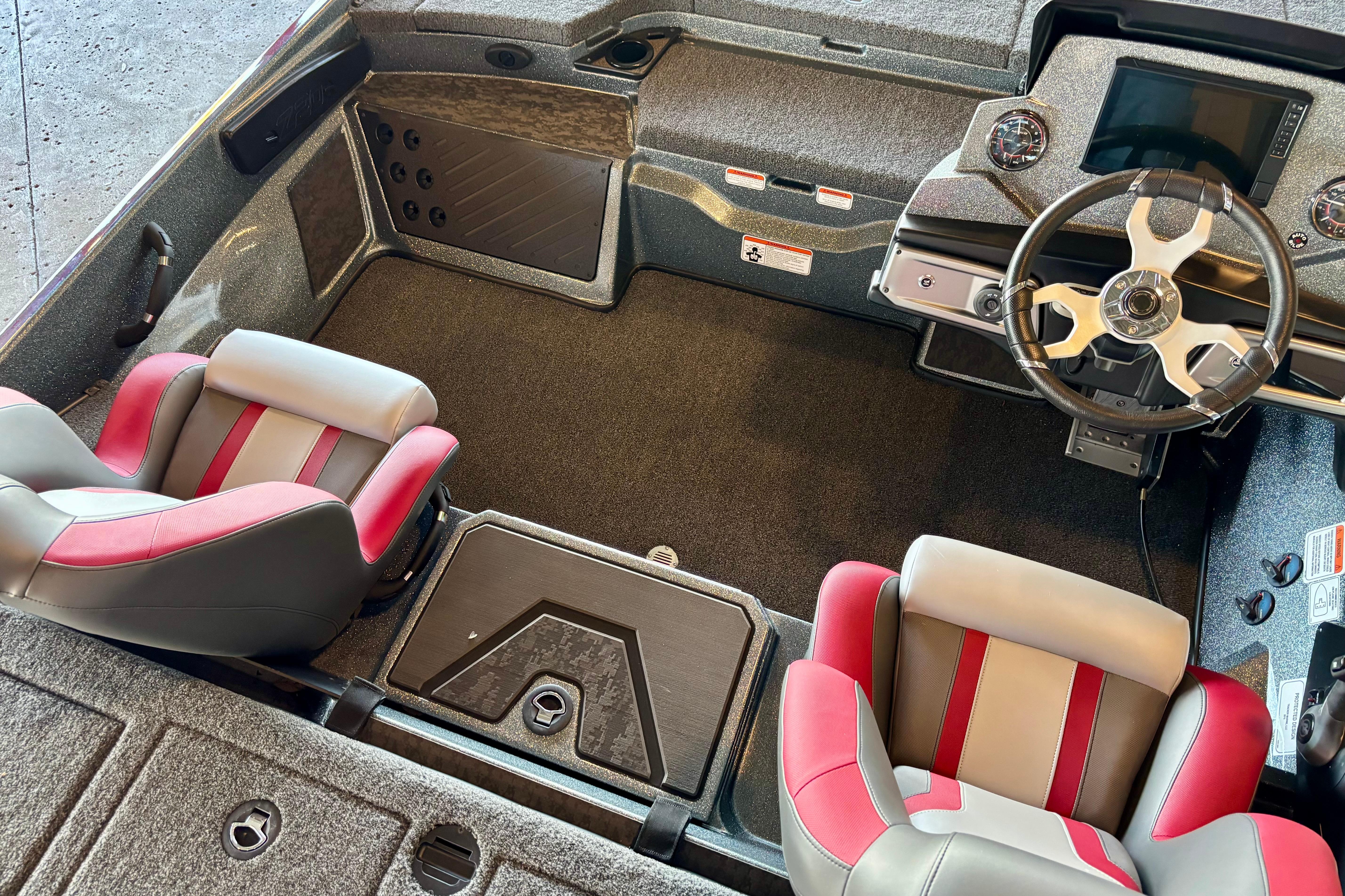Interior of 2026 Nitro Z20 XL Pro boat with dual seats and steering console.