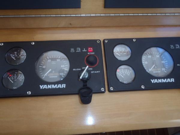 Yanmar engine control panel on 2025 Great Harbour N40 boat dashboard.