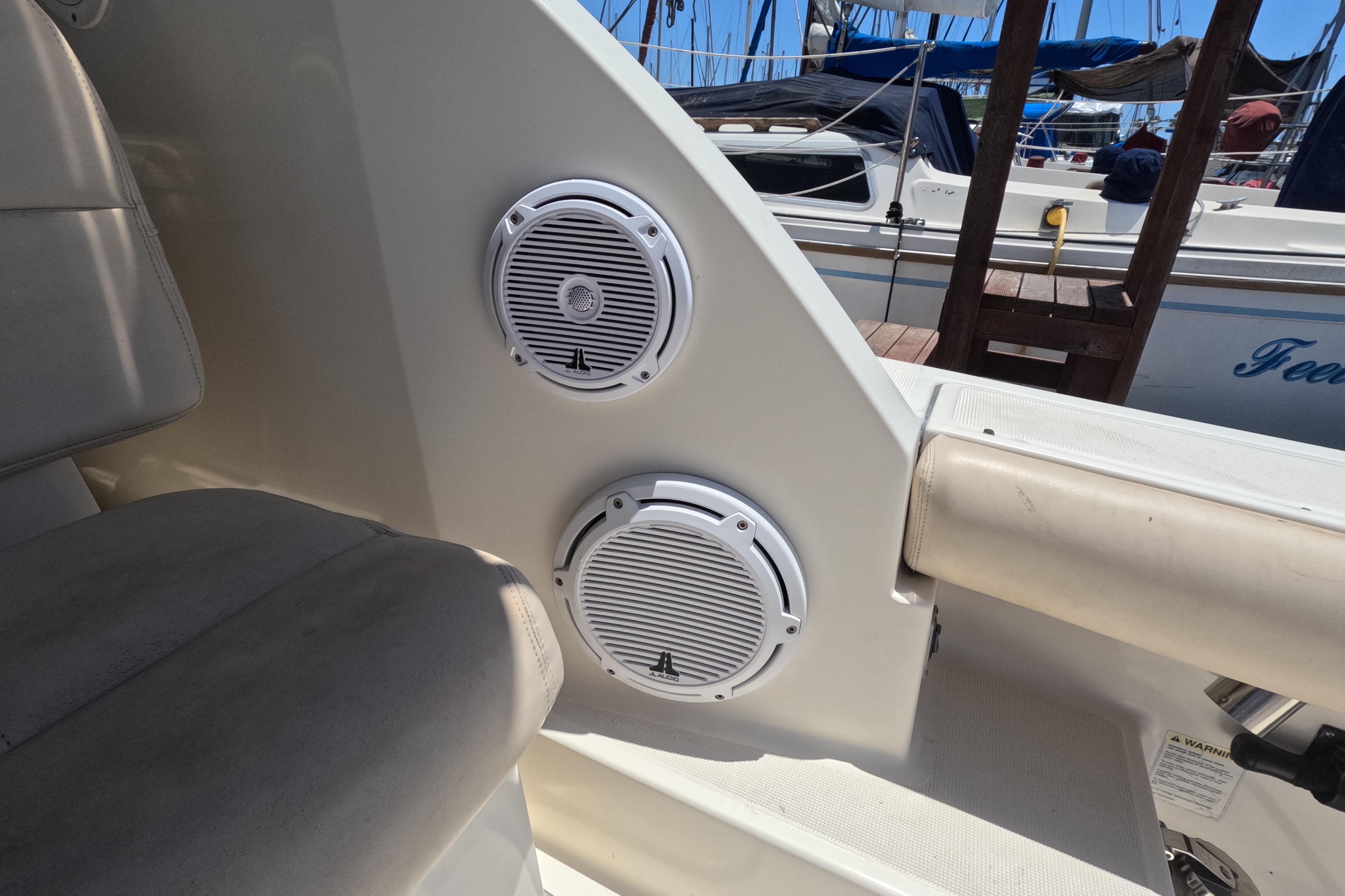 Interior of a 1995 Tiara Yachts 2900 Open featuring dual marine speakers.