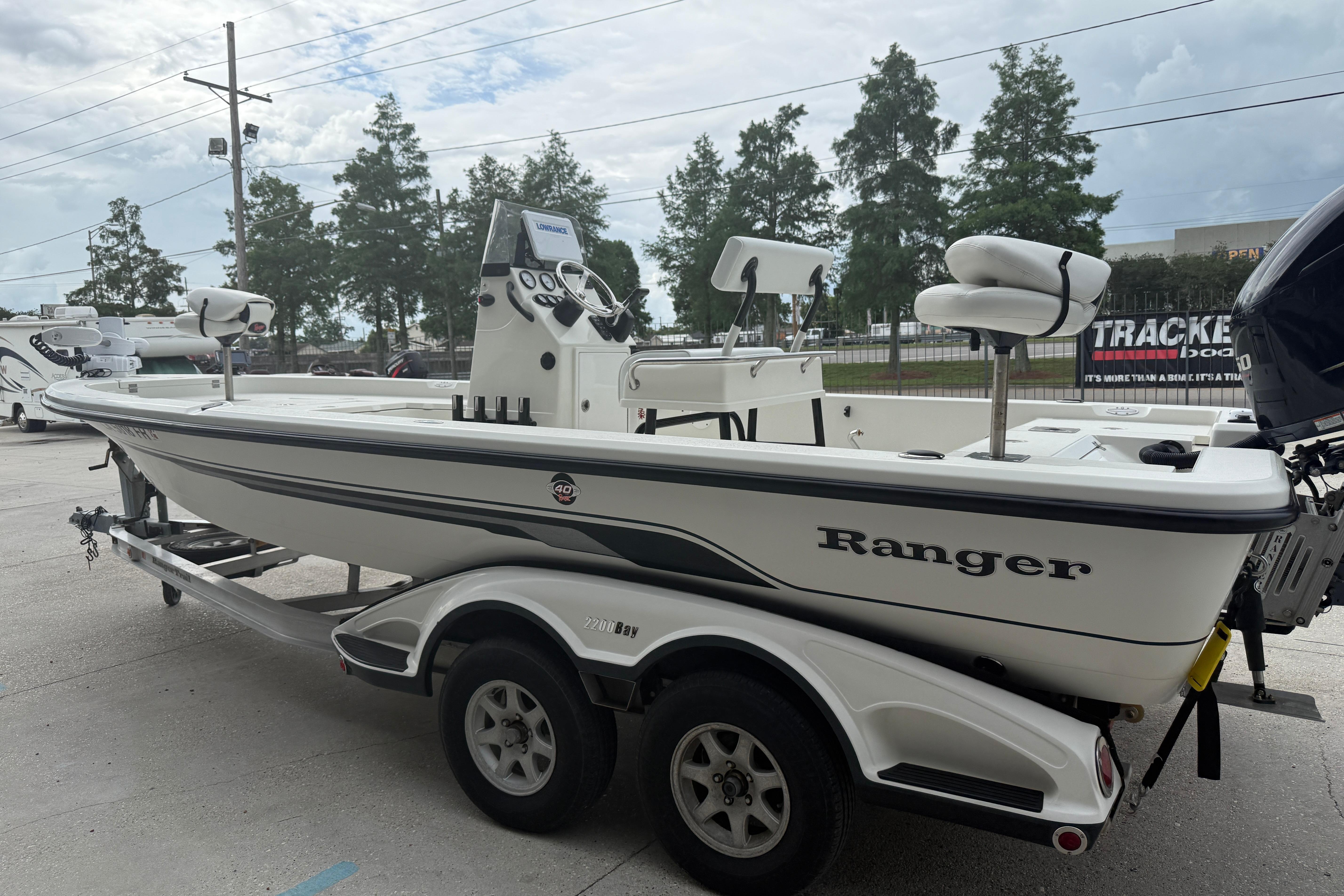 2007 Ranger 2200 Bay Ranger boat on trailer, parked outdoors.