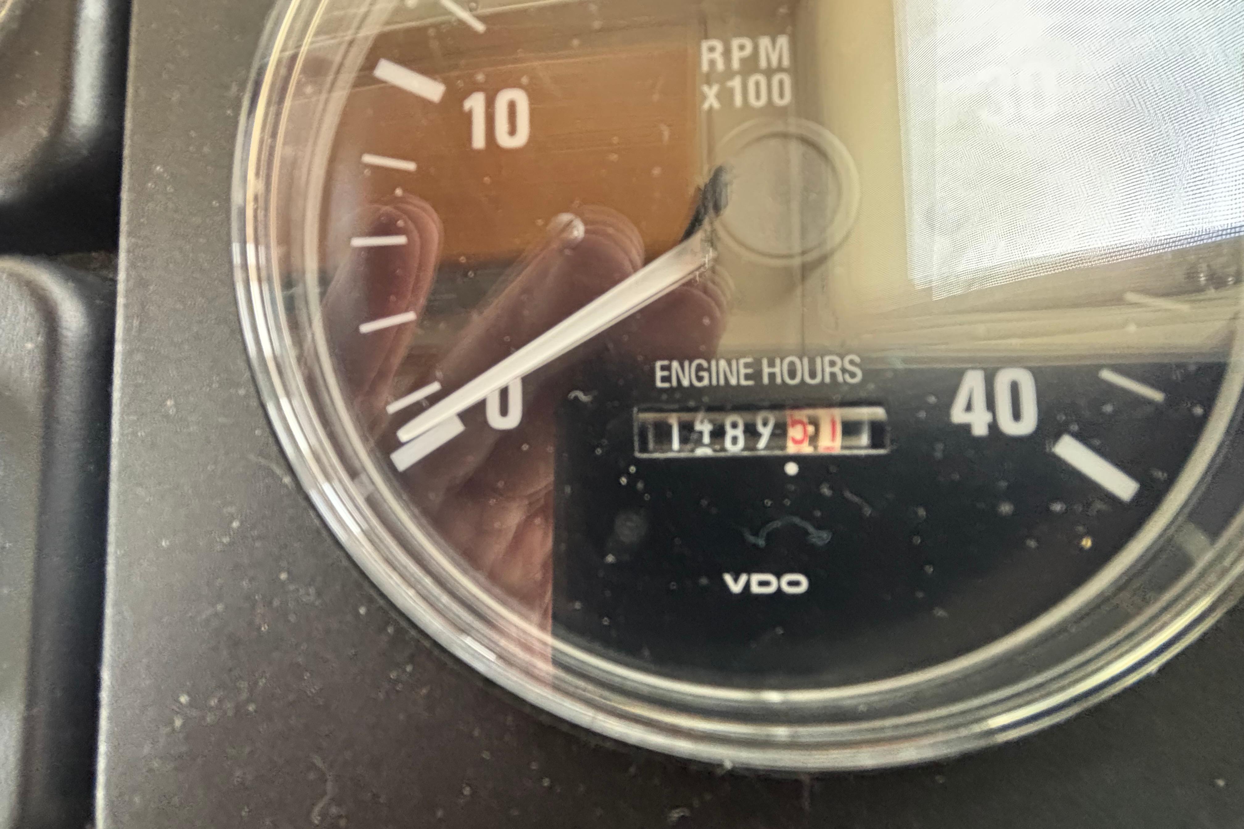 Close-up of a 2004 Nordic Tug 37 engine hour meter showing 1789.5 hours.