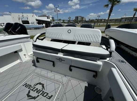 2023 Fountain 38 Tournament Edition boat, luxurious outdoor seating.