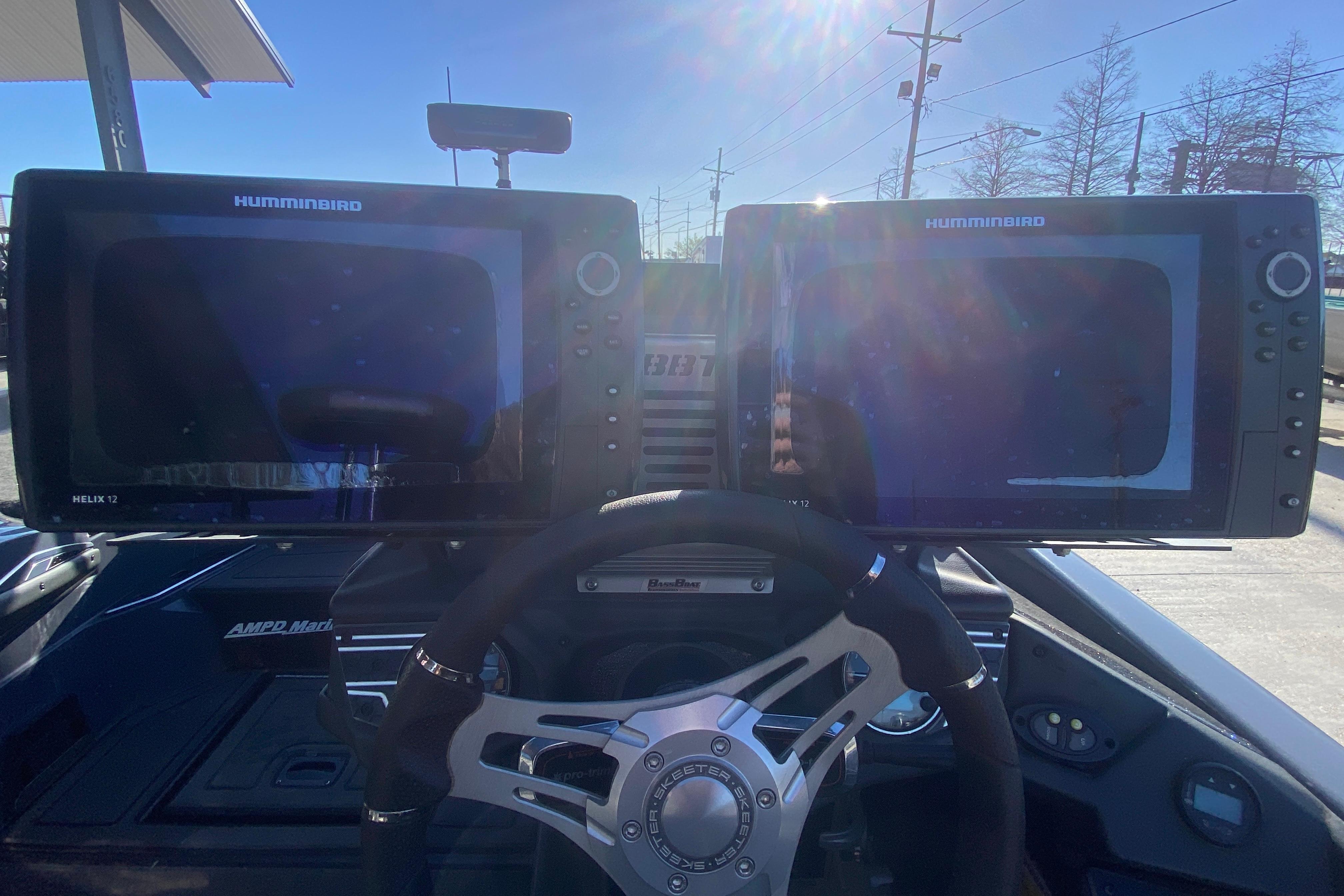 2020 Skeeter FXR20 Limited boat dashboard with dual Humminbird Helix 12 displays.