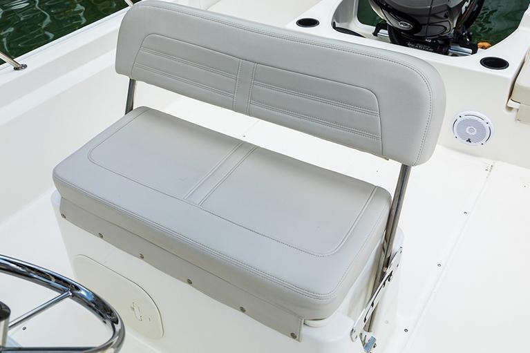 Manufacturer Provided Image: 2025 Boston Whaler 190 Montauk boat seat, white upholstery, sleek design.