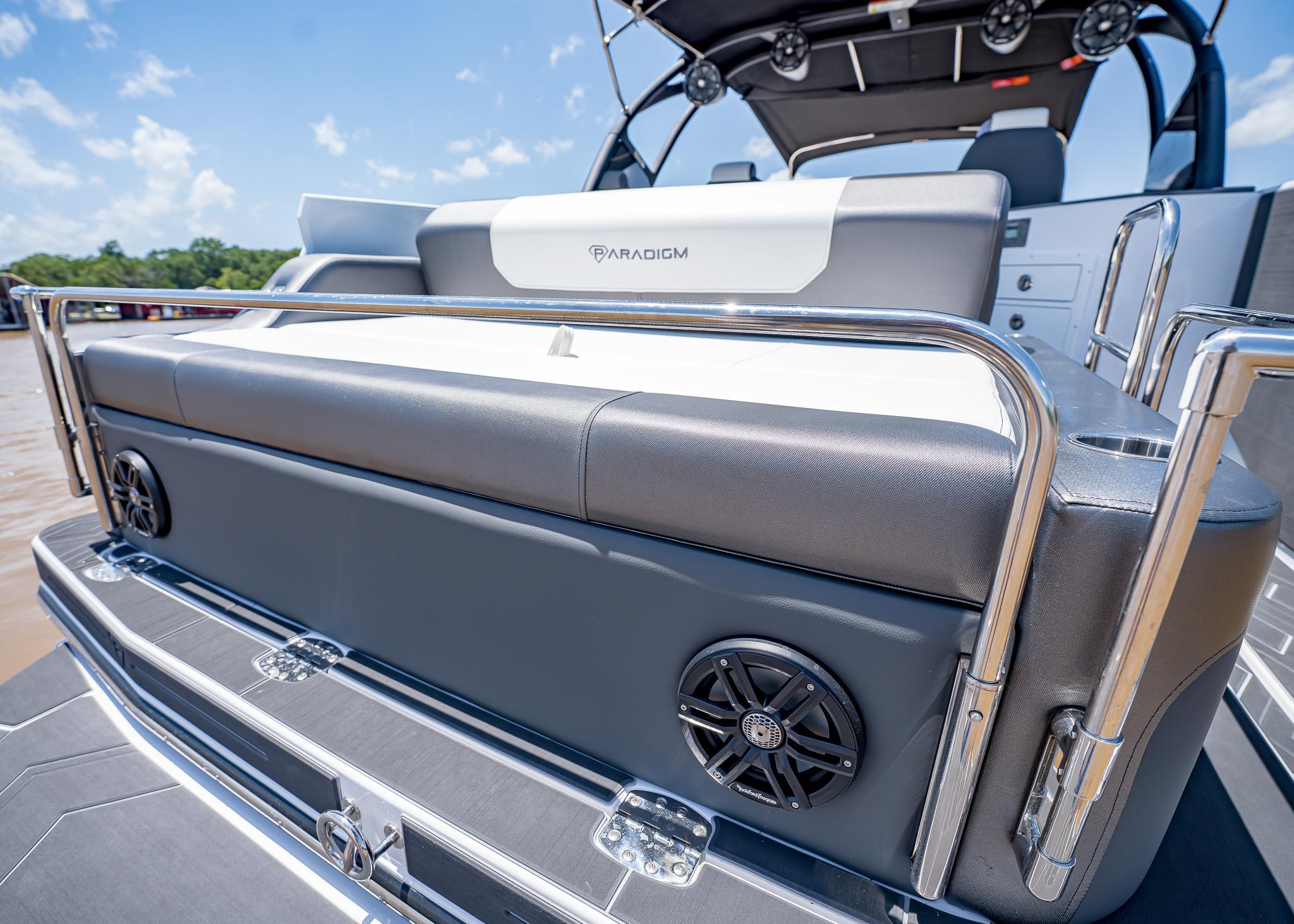 2025 Paradigm Damascus 266 Surf boat with sleek seating and modern design.