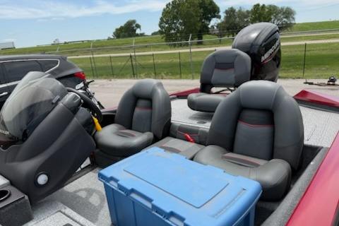 2024 Tracker Pro Team 175 TXW boat interior with seating and storage box.