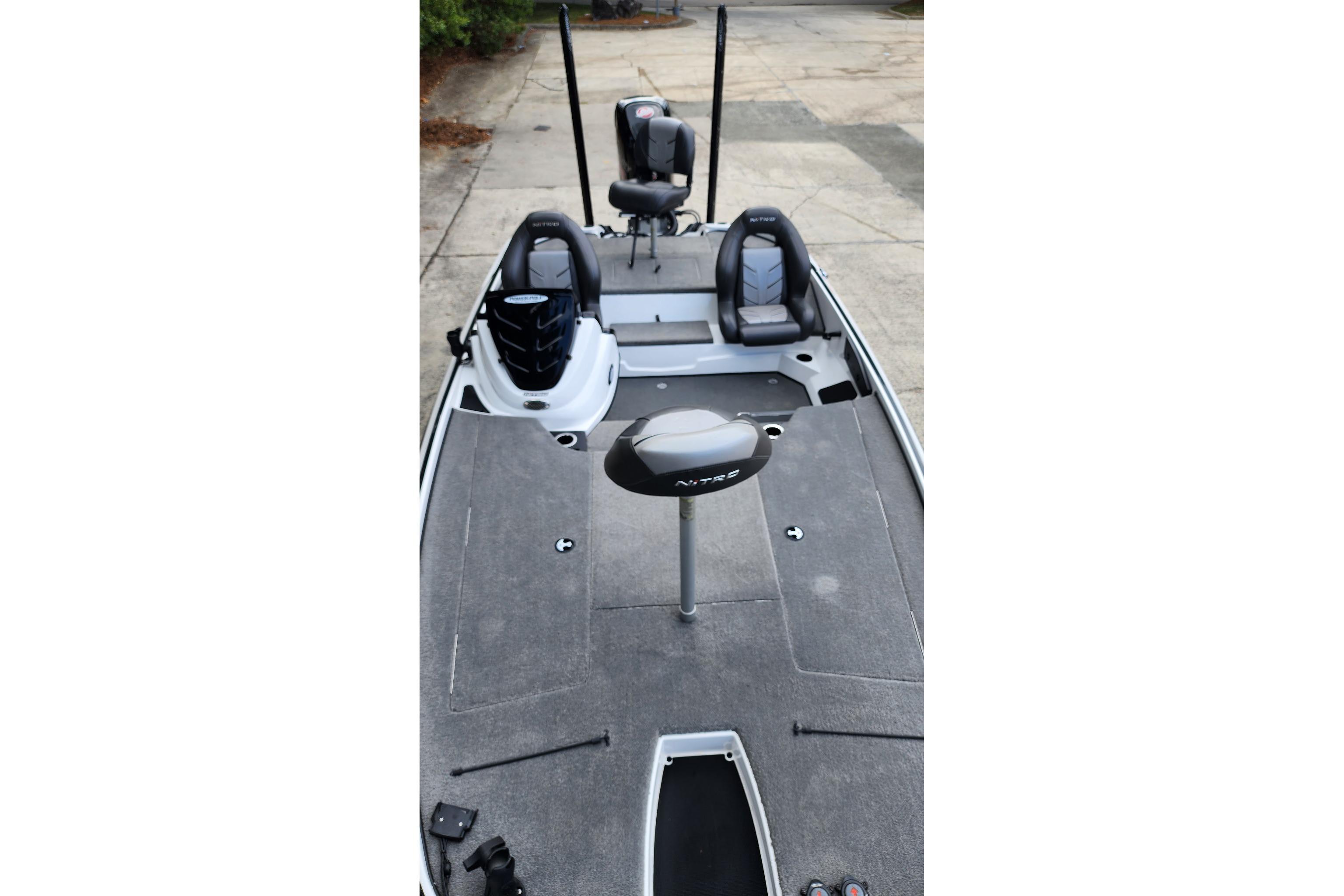 2017 Nitro Z18 fishing boat interior with seating and equipment.