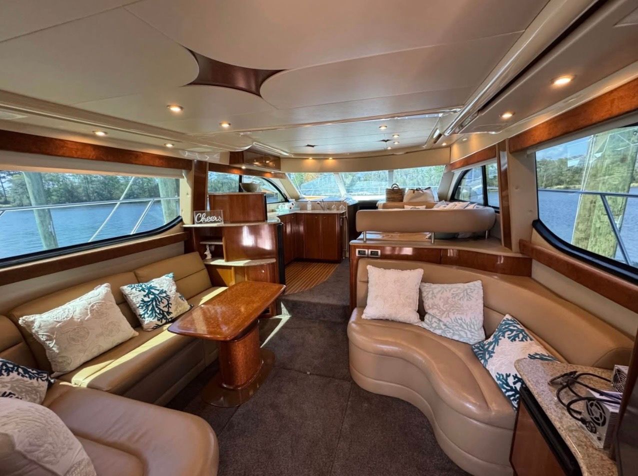 Interior of a 2007 Meridian 411 Sedan yacht with luxurious design.
