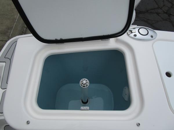 Open storage compartment on 2025 Solara S-250 CW boat.