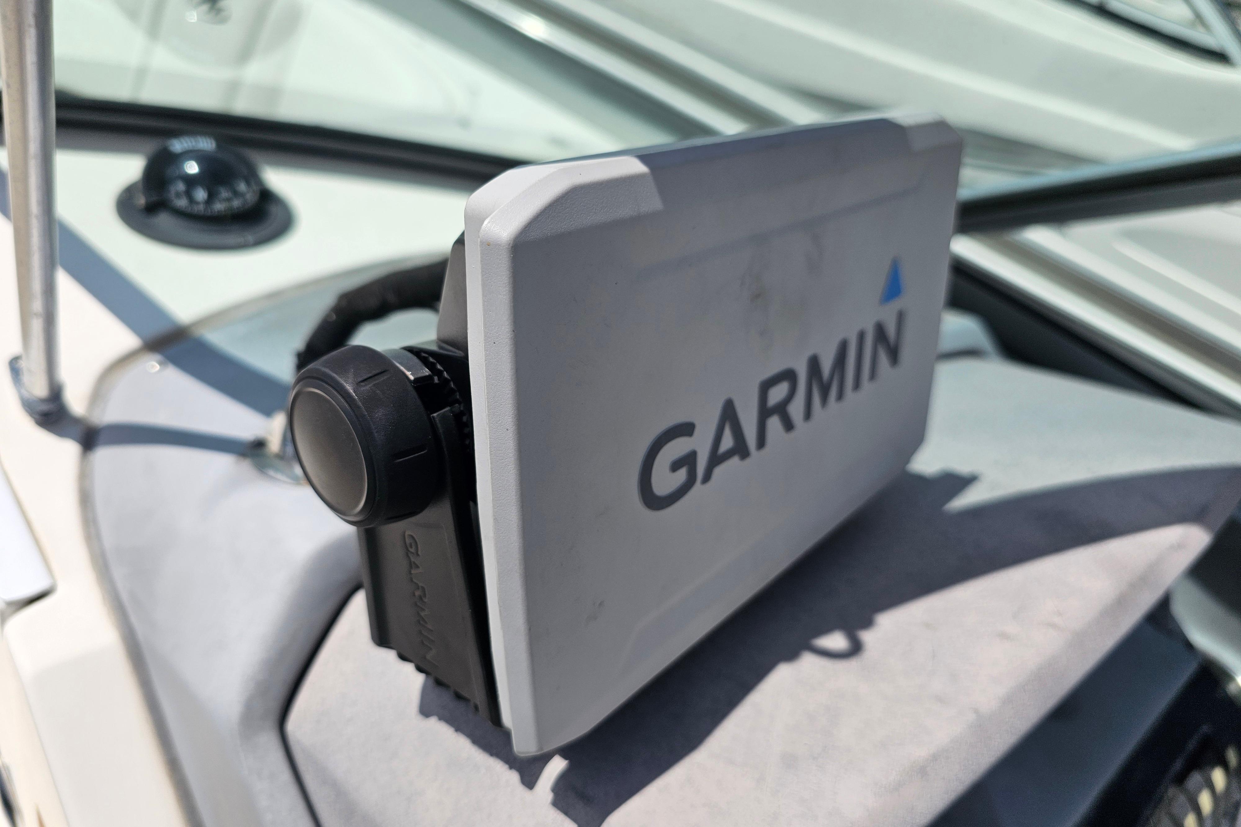 Garmin device on 2008 Monterey 220 Explorer boat dashboard.