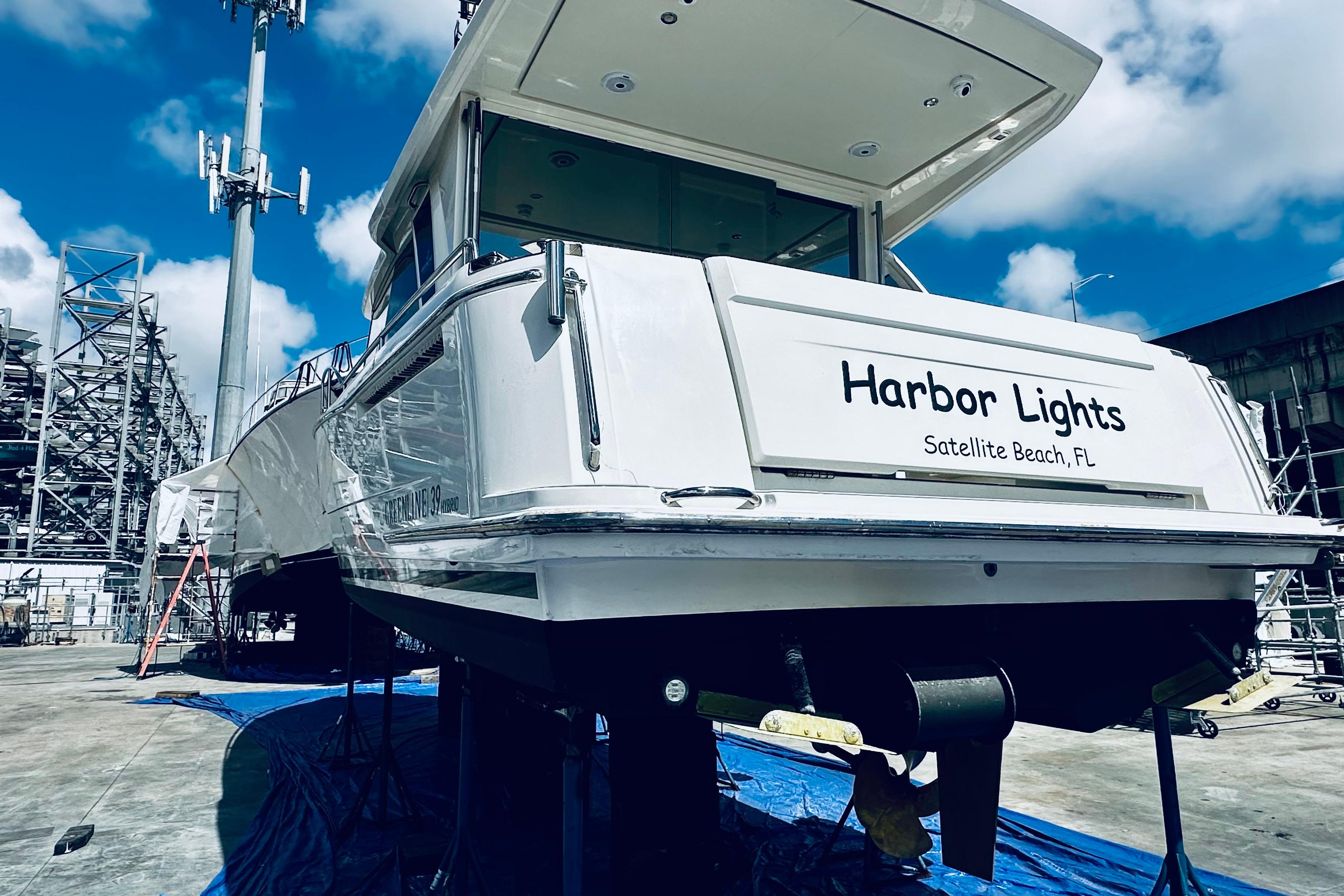 2021 Greenline 39 Hybrid yacht "Harbor Lights" in dry dock, Satellite Beach, FL.