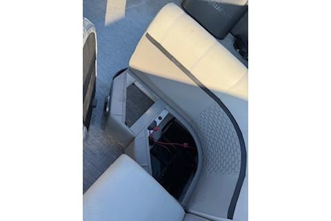 2023 Angler Quest 8522 All Sport boat interior seating with storage compartment open.