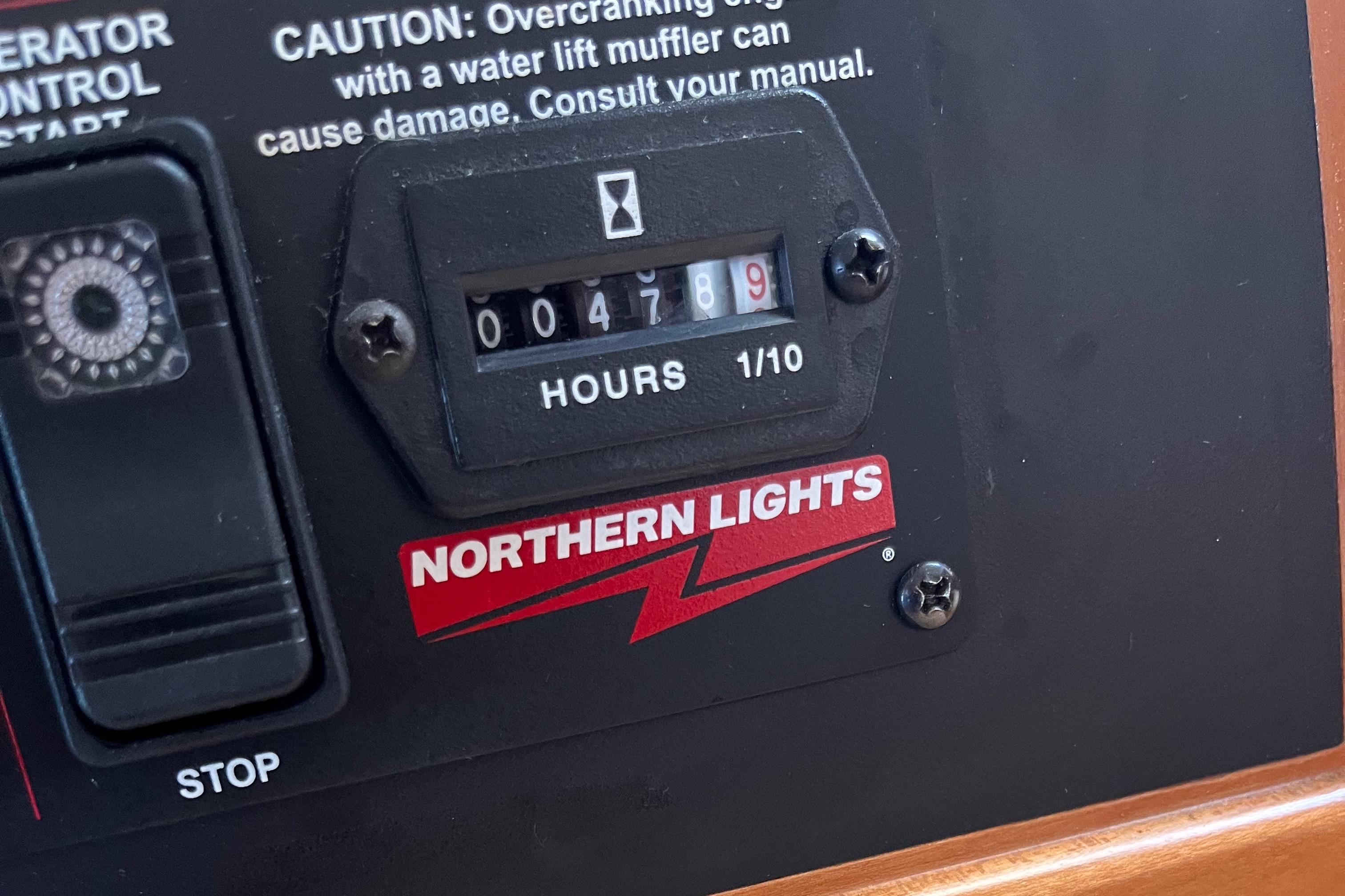 Hour meter on MJM 50z 2016 boat, showing 478.9 hours, with Northern Lights branding.