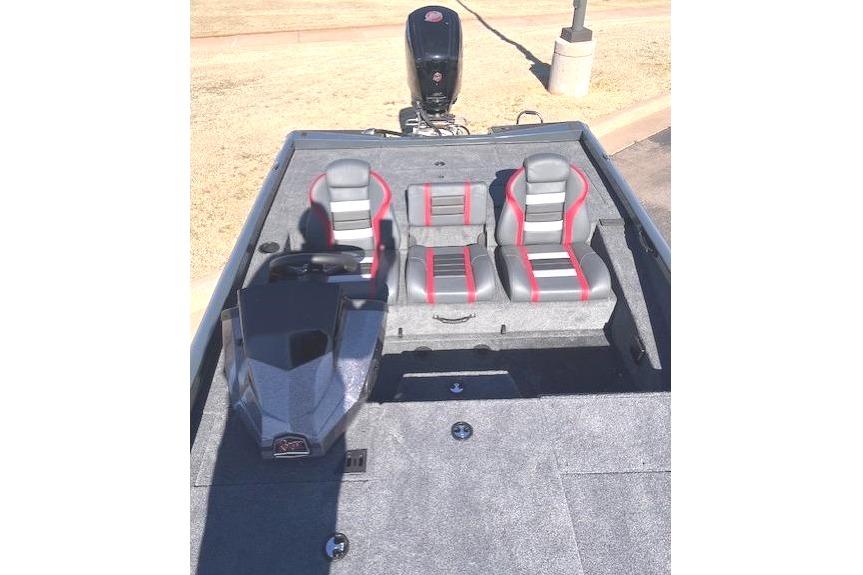 Interior of 2026 Ranger RT188P with gray and red seats.