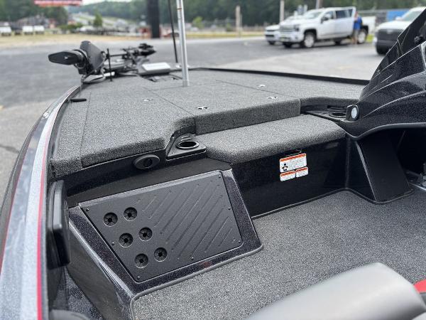 2025 Nitro Z19 Pro boat interior with storage compartments and control panel.