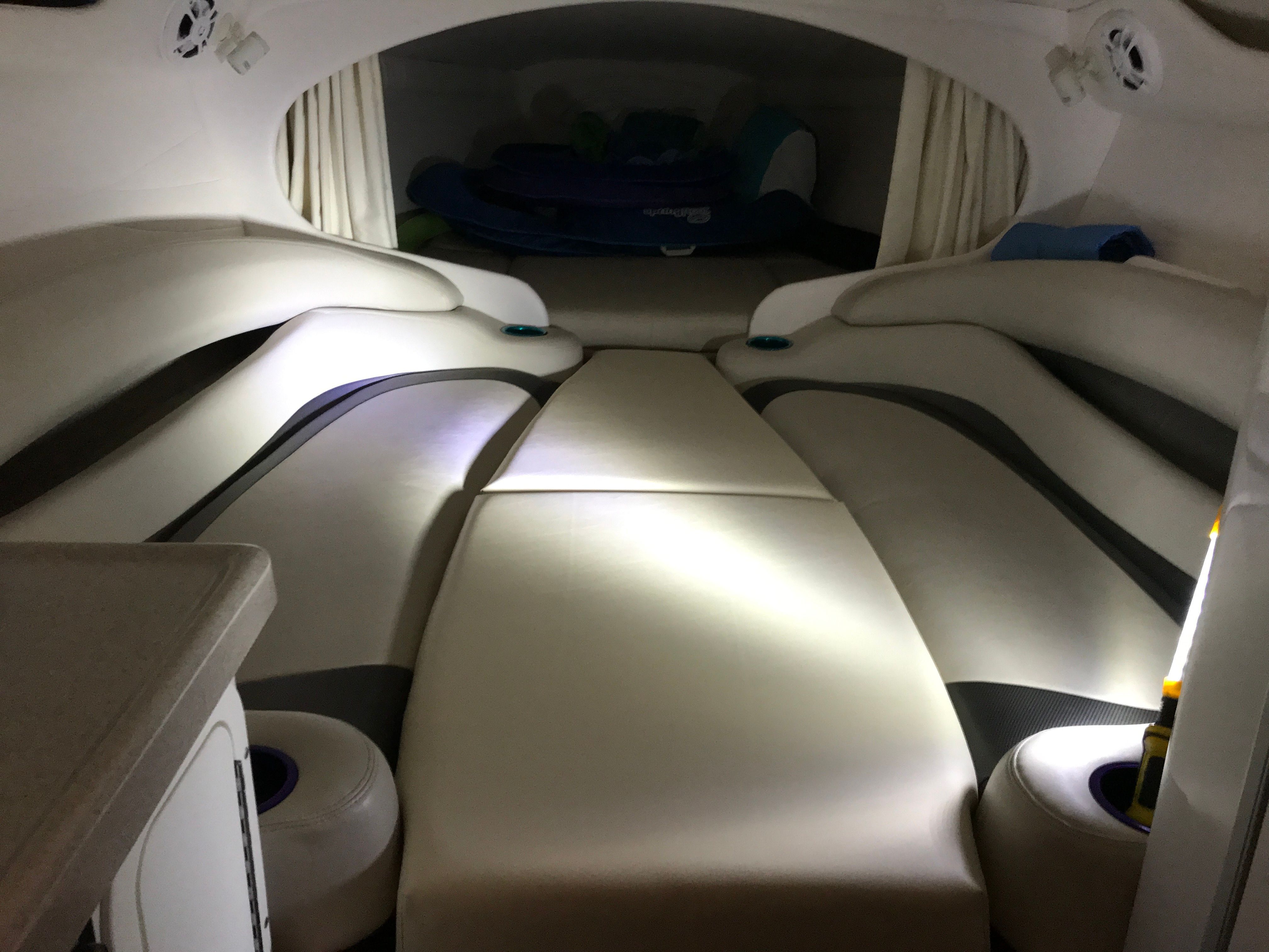 Interior of a 2000 Baja 36 Outlaw boat.