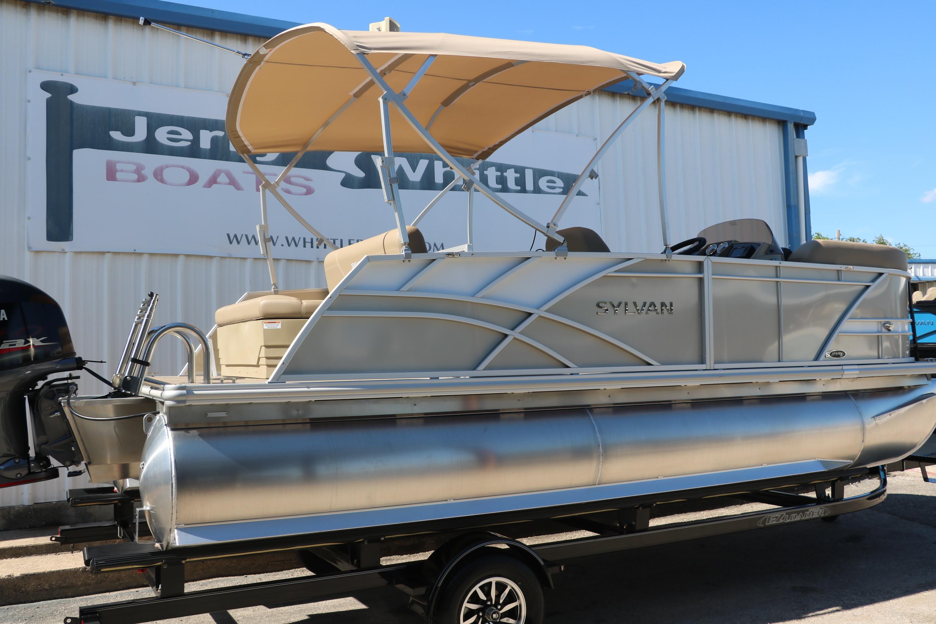 2025 Sylvan Mirage 820 CLZ DH pontoon boat with canopy on trailer.