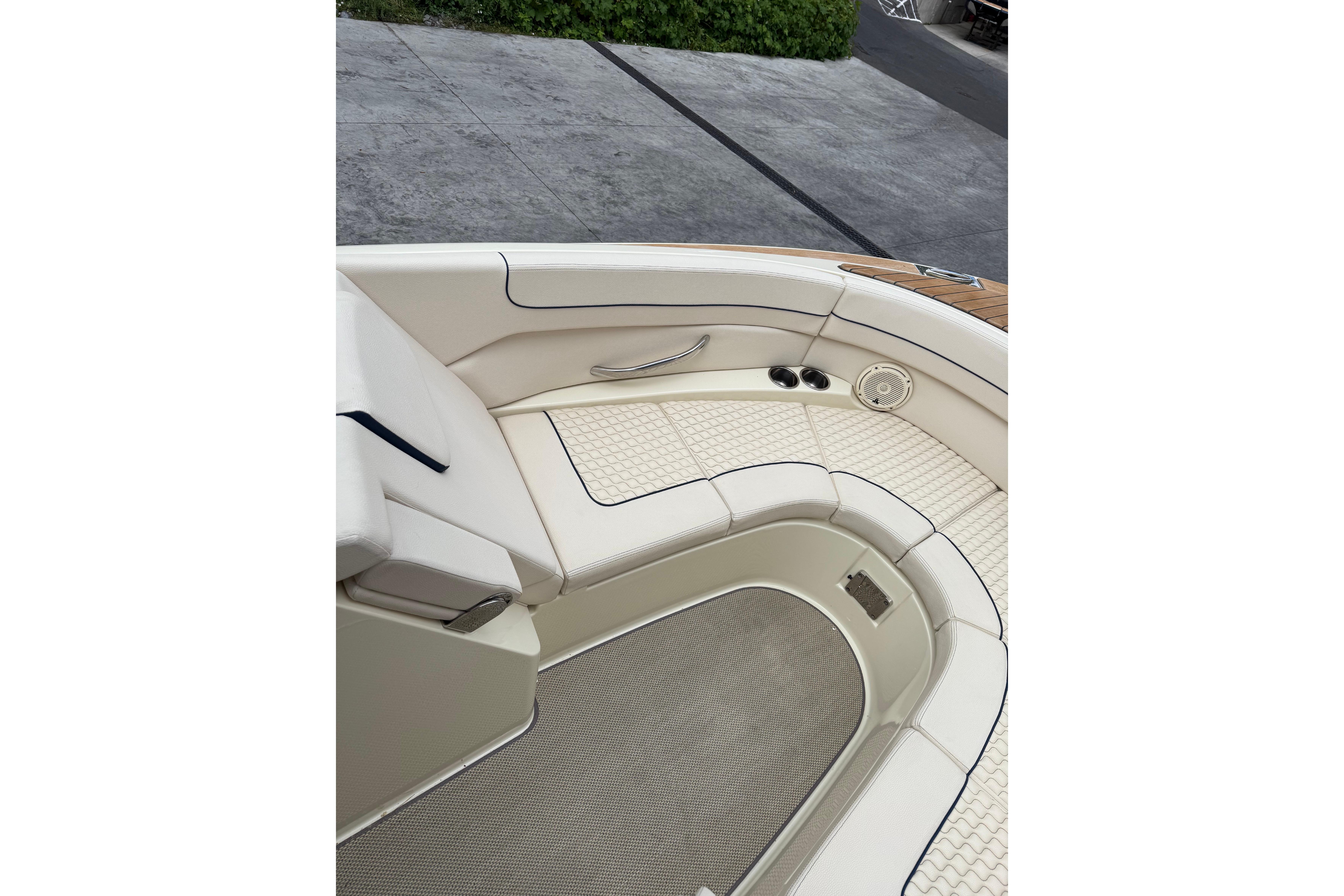 2019 Chris-Craft Launch 28 GT boat interior with elegant seating and modern design.