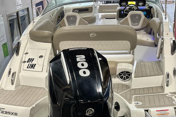 2023 Crownline Eclipse E235 XS boat interior with Mercury 200 engine.